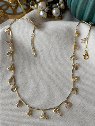 Pembe Taşlı Shell Kolye