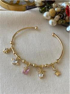 Pembe Taşlı ve Kanatlı Kalp Sallantılı Bileklik