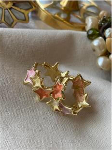 Pembe Turuncu Mineli Yıldızlar Halka Küpe