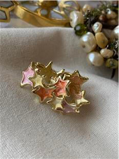 Pembe Turuncu Mineli Yıldızlar Halka Küpe