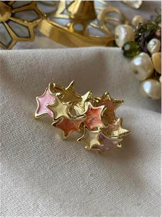 Pembe Turuncu Mineli Yıldızlar Halka Küpe