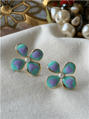 Renkli Mineli Çiçek Küpe