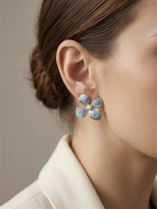 Renkli Mineli Çiçek Küpe