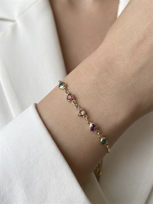 Renkli Minik Kalpli Asansörlü Bileklik