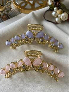 Renkli Taşlı Kelebek Desenli Mandal Toka