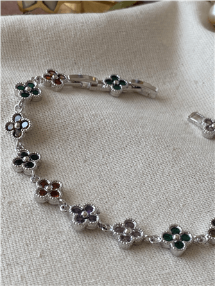 Renkli Taşlı Silver Cleef Bileklik