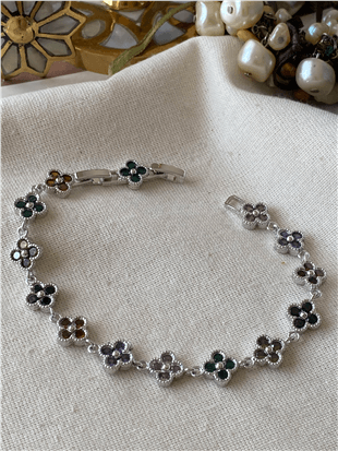 Renkli Taşlı Silver Cleef Bileklik