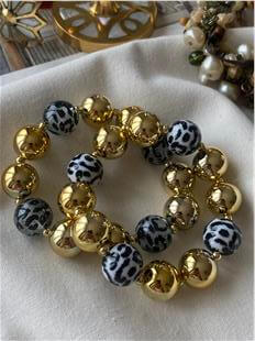 Renkli Topçuk Detaylı Gold Esnek Bileklik