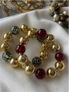 Renkli Topçuk Detaylı Gold Esnek Bileklik