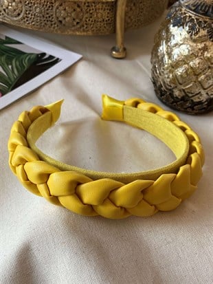 Sarı Deri Örgü Taç