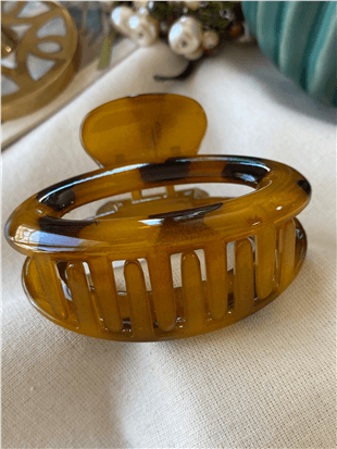 Sarı Tonlu Desenli Oval Mandal Toka