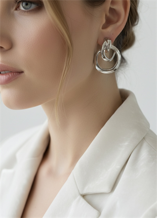 Silver İç içe Halka Küpe