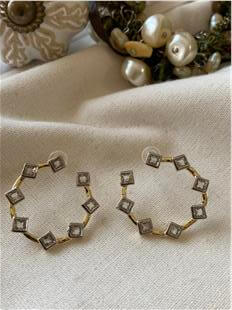 Silver Kare Taşlı Halka Küpe