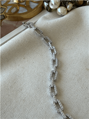 Silver Taşlı Oval Zincir Bileklik