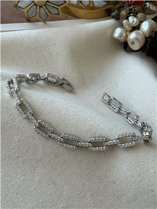 Silver Taşlı Oval Zincir Bileklik