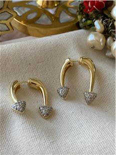 Silver Taşlı Ters Boynuz Küpe