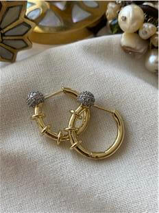 Silver Taşlı Top Detaylı Desenli Halka Küpe