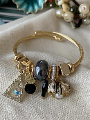 Siyah İstiridye Charmlı Bileklik