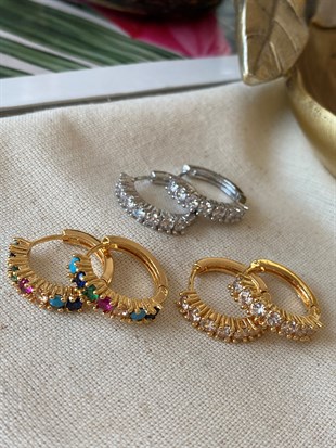 Su Yolu Taşlı Halka Küpe