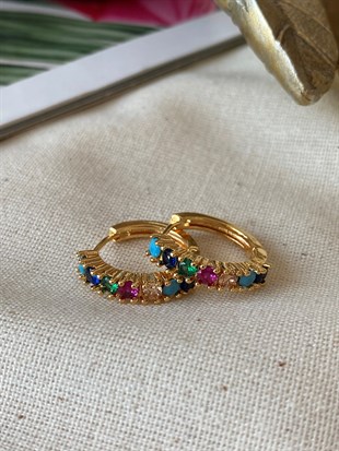 Su Yolu Taşlı Halka Küpe