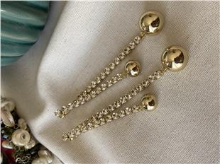 Suyolu Detaylı Gold Ball Küpe