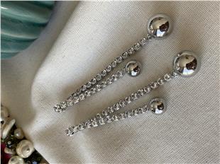 Suyolu Detaylı Silver Ball Küpe
