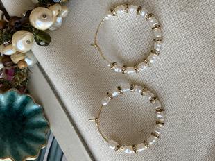 Taş Silindirli İnci Halka Küpe