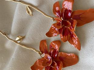 Tasarım Turuncu Çiçek Küpe