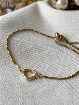 Taşlı Kalp Detaylı Asansörlü Bileklik