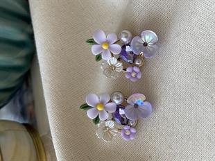 Taşlı Renkli Çiçekler Küpe