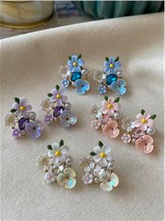 Taşlı Renkli Çiçekler Küpe