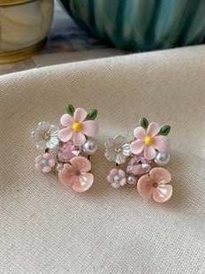 Taşlı Renkli Çiçekler Küpe