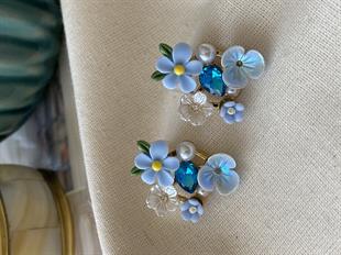 Taşlı Renkli Çiçekler Küpe