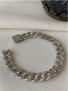 Taşlı Silver Örgü Bileklik