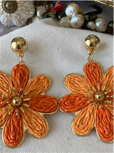 Turuncu Hasır Çiçek Küpe