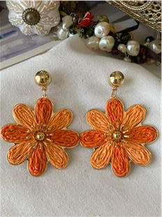 Turuncu Hasır Çiçek Küpe