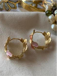 Turuncu Mineli Mini Yapraklar Halka Küpe