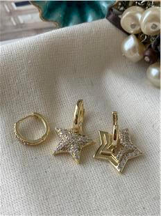 Üçlü 14K Çift Yıldız Küpe Seti