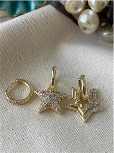 Üçlü 14K Çift Yıldız Küpe Seti