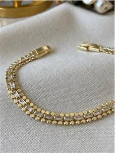 Üçlü 14K Kesme Taş Detaylı Ezme Bileklik