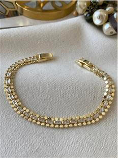 Üçlü 14K Kesme Taş Detaylı Ezme Bileklik