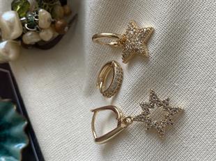 Üçlü Gold Stern Küpe