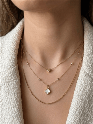Üçlü Kalpli Dorikalı Beyaz Cleef Kolye