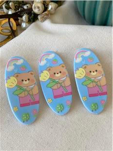 Üçlü Mavi Çiçek Tutan Ayıcık Desenli Çıtçıtlı Toka Seti