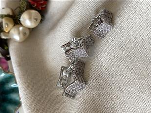 Üçlü Taşlı Kalın Yıldızlar Küpe