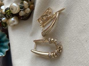 Üçlü Taşlı Sword Tasarım Küpe