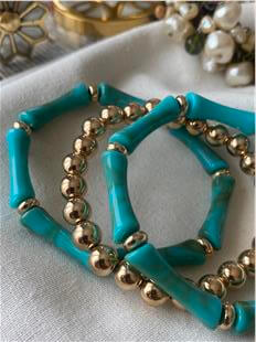 Üçlü Turkuaz Dorika Detaylı Esnek Bileklik