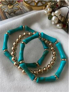 Üçlü Turkuaz Dorika Detaylı Esnek Bileklik