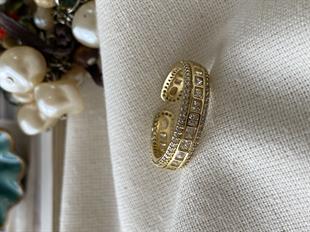 VIP 14K Ayarlanabilir Sıralı Kare Taş Yüzük