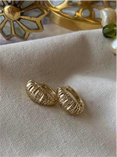 VIP 14K Çizgili Taşlı Halka Küpe